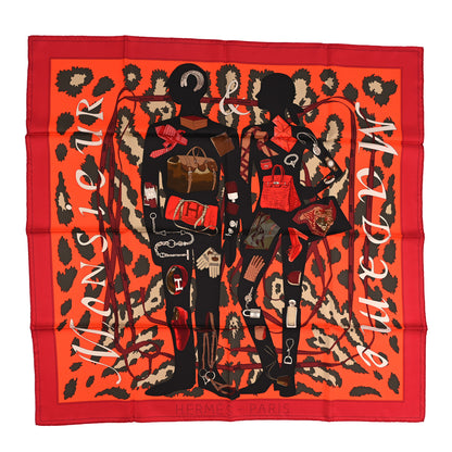Hermes Silk Monsieur et Madame II Scarf 90 Rouge Orange Kaki 1 of 3