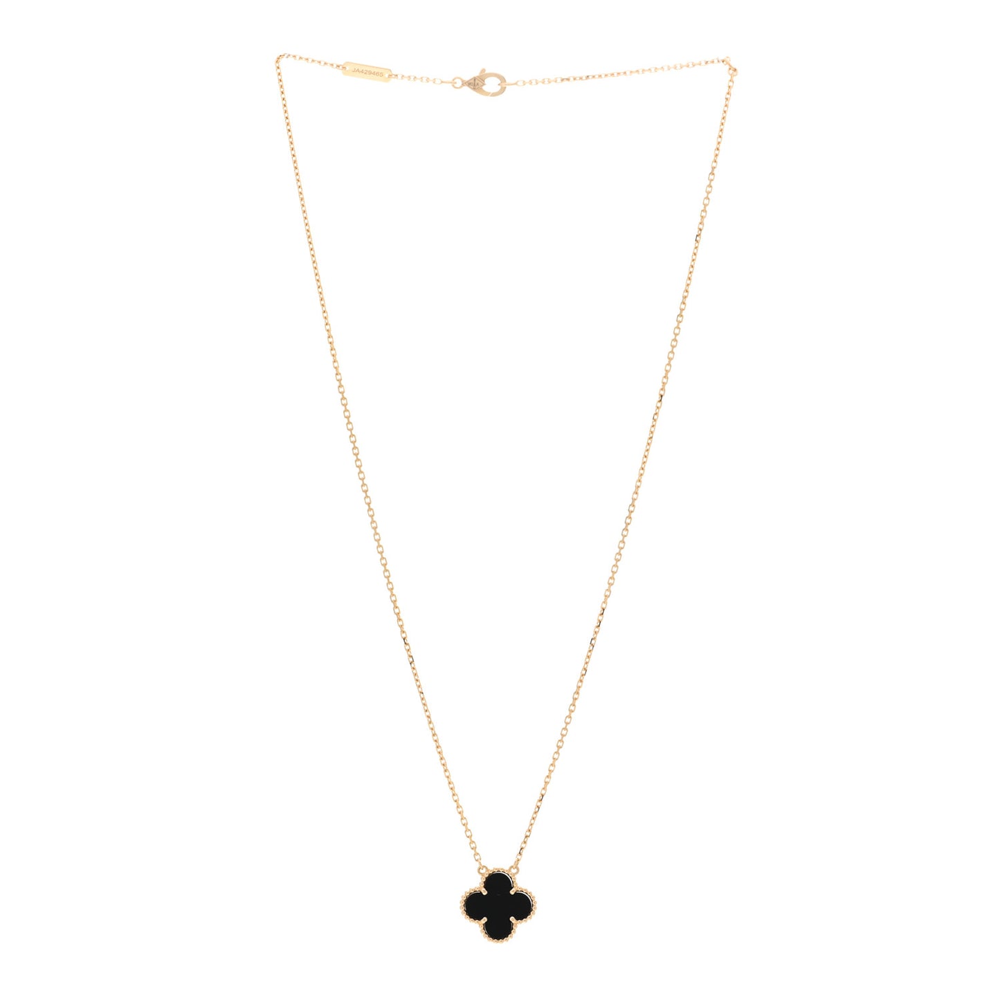 18K Yellow Gold Black Onyx Vintage Alhambra Pendant Necklace