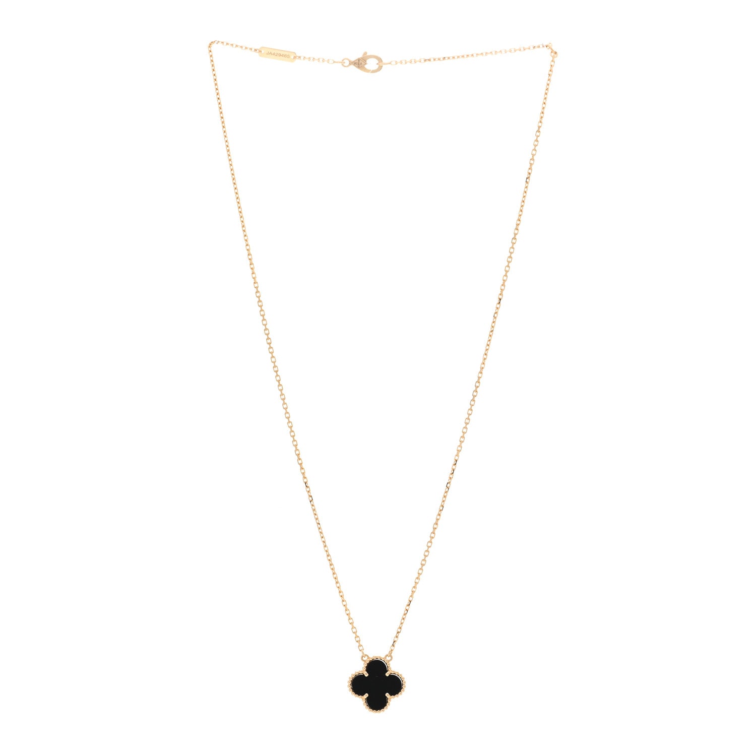 Van Cleef & Arpels 18K Yellow Gold Black Onyx Vintage Alhambra Pendant Necklace 3 of 4