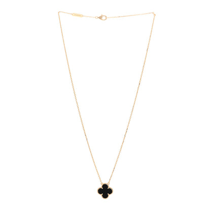 Van Cleef & Arpels 18K Yellow Gold Black Onyx Vintage Alhambra Pendant Necklace 3 of 4