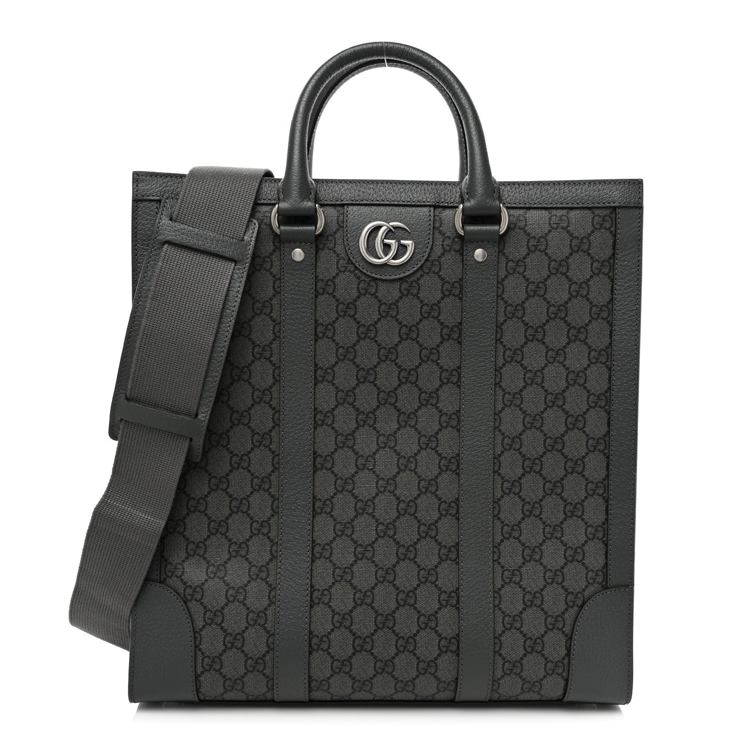 Gucci GG Supreme Monogram Textured Dollar Calfskin Medium Ophidia Tote Grey Black Graphite Grey 1 of 15