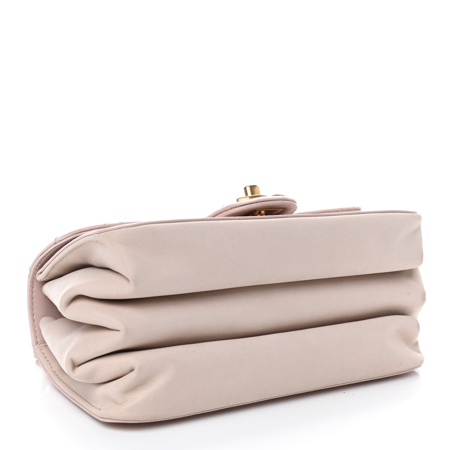 Glazed Calfskin Quilted Mini Straight Lined Flap Beige