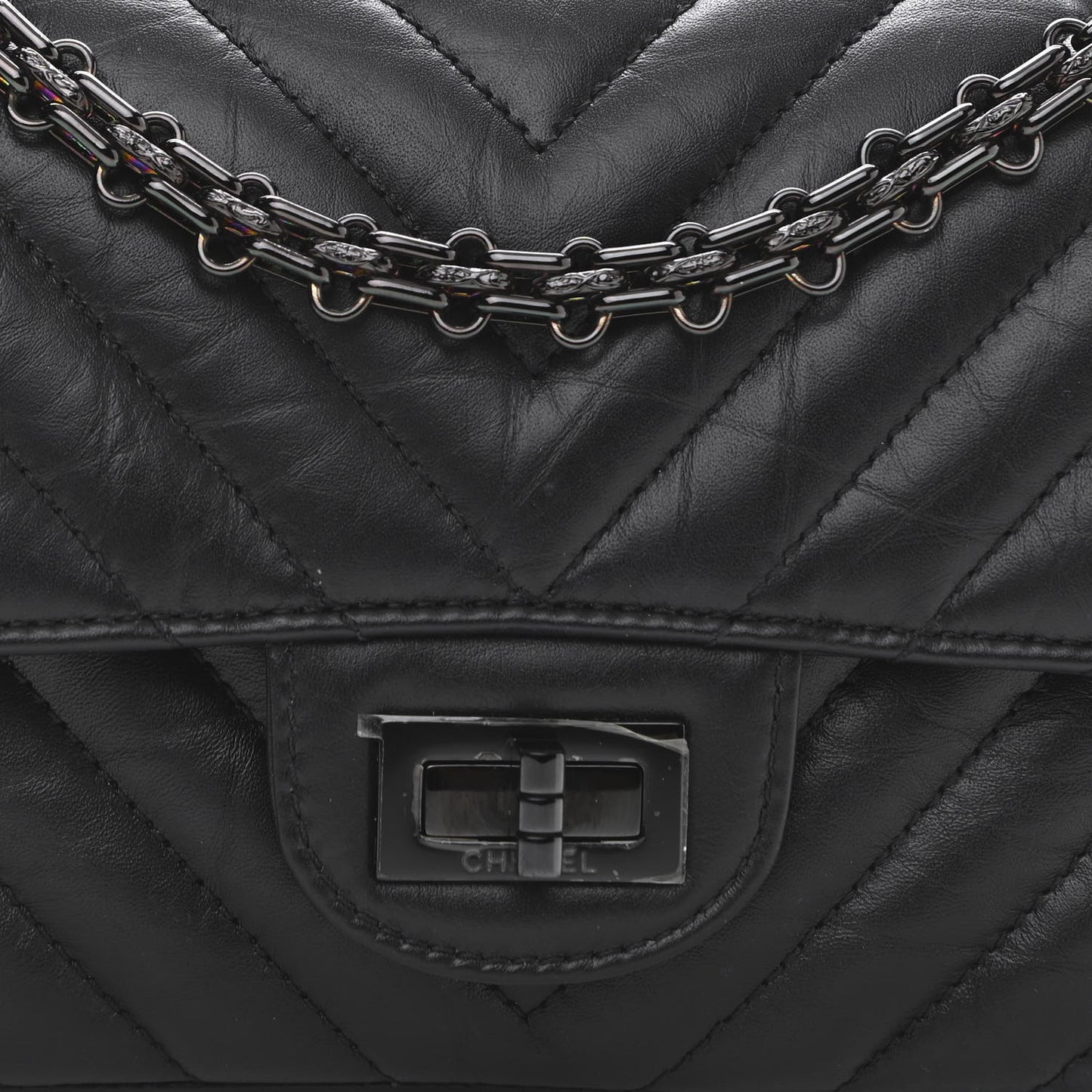Aged Calfskin Chevron Quilted 2.55 Reissue Mini Flap So Black