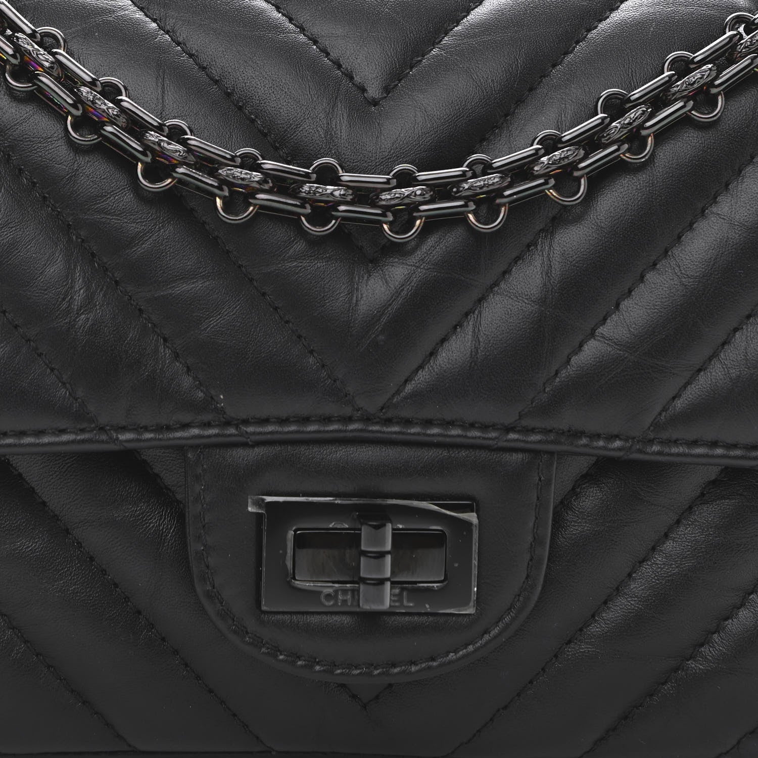 Chanel Aged Calfskin Chevron Quilted 2.55 Reissue Mini Flap So Black 8 of 10