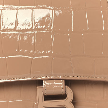 Balenciaga Shiny Calfskin Monochrome Crocodile Embossed Small Hourglass Top Handle Bag Nude Beige 7 of 9