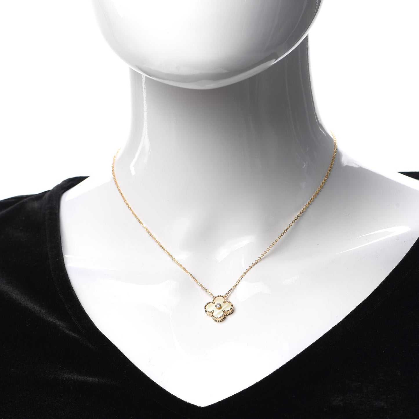 18K Yellow Gold Diamond Yellow Mother of Pearl Vintage Alhambra Pendant Necklace