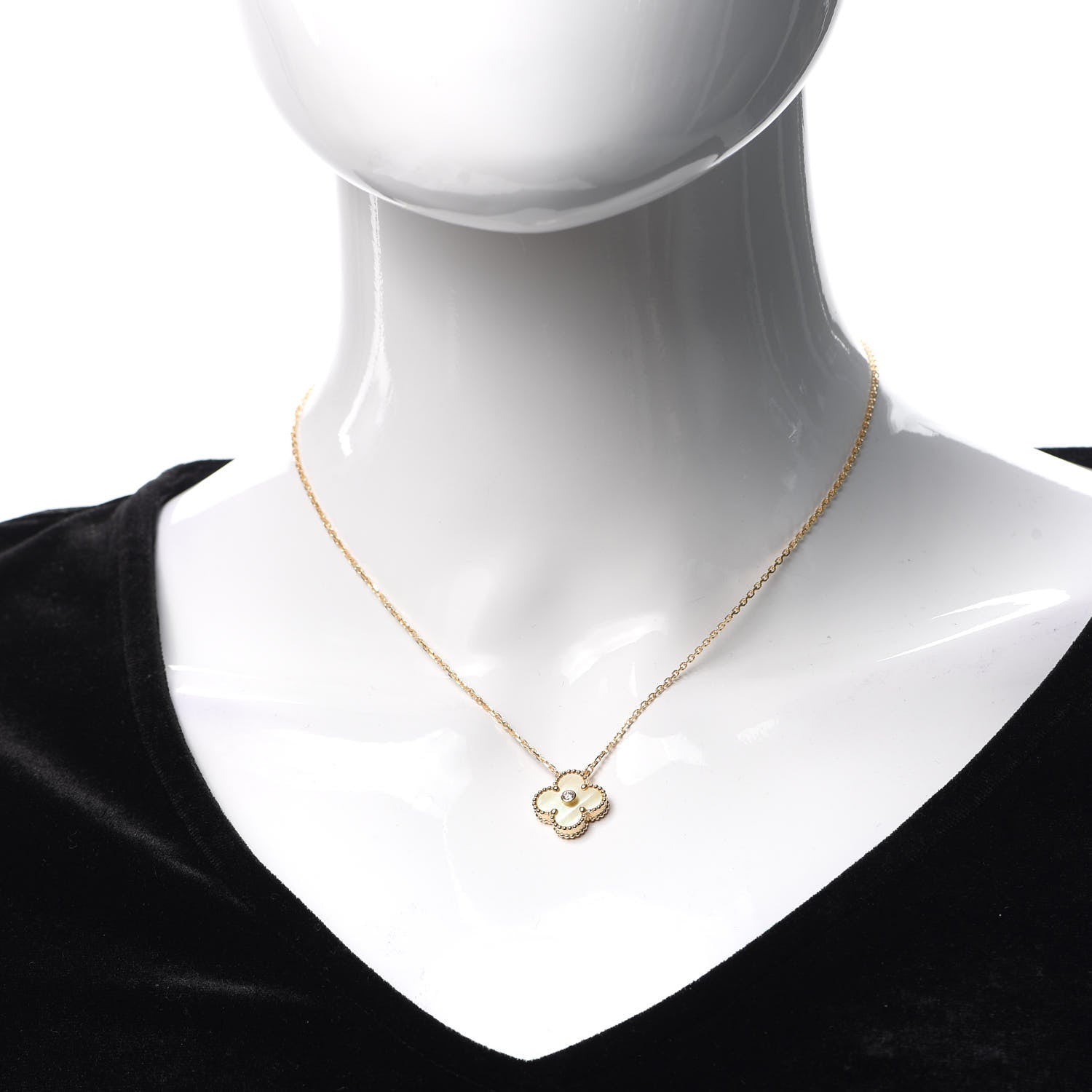 Van Cleef & Arpels 18K Yellow Gold Diamond Yellow Mother of Pearl Vintage Alhambra Pendant Necklace 2 of 7