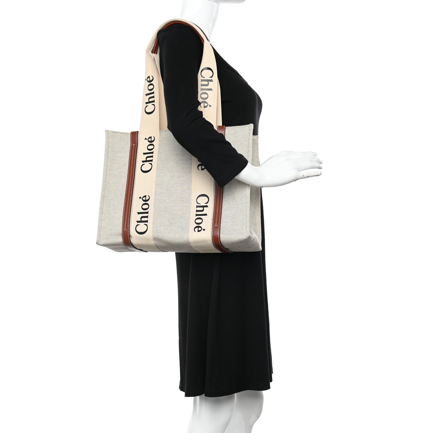 Cotton Calfskin Medium Woody Ribbon Tote White Brown
