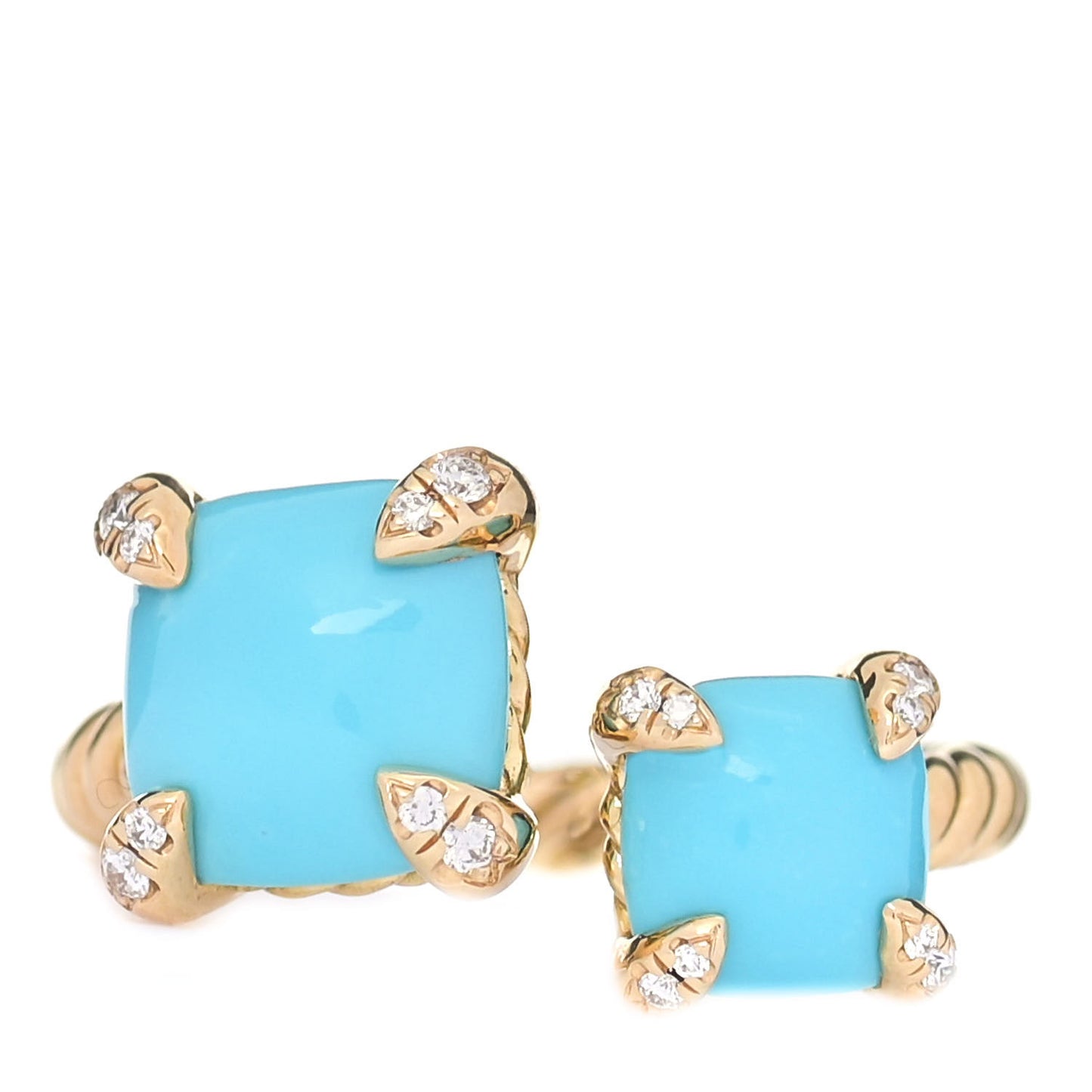 18K Yellow Gold Diamond Turquoise Chatelaine Bypass Ring 52 6