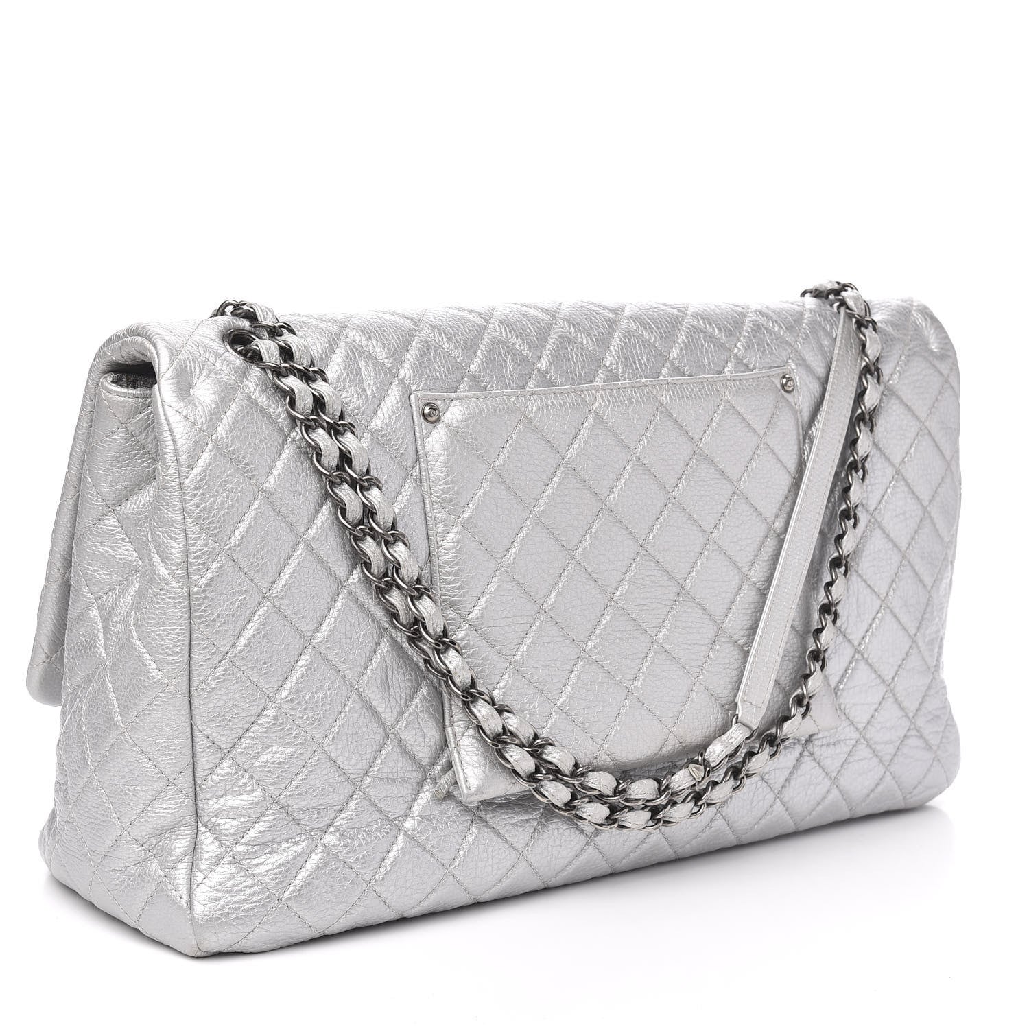 Chanel Metallic Calfskin Quilted XXL Travel Flap Bag Silver 3 of 10