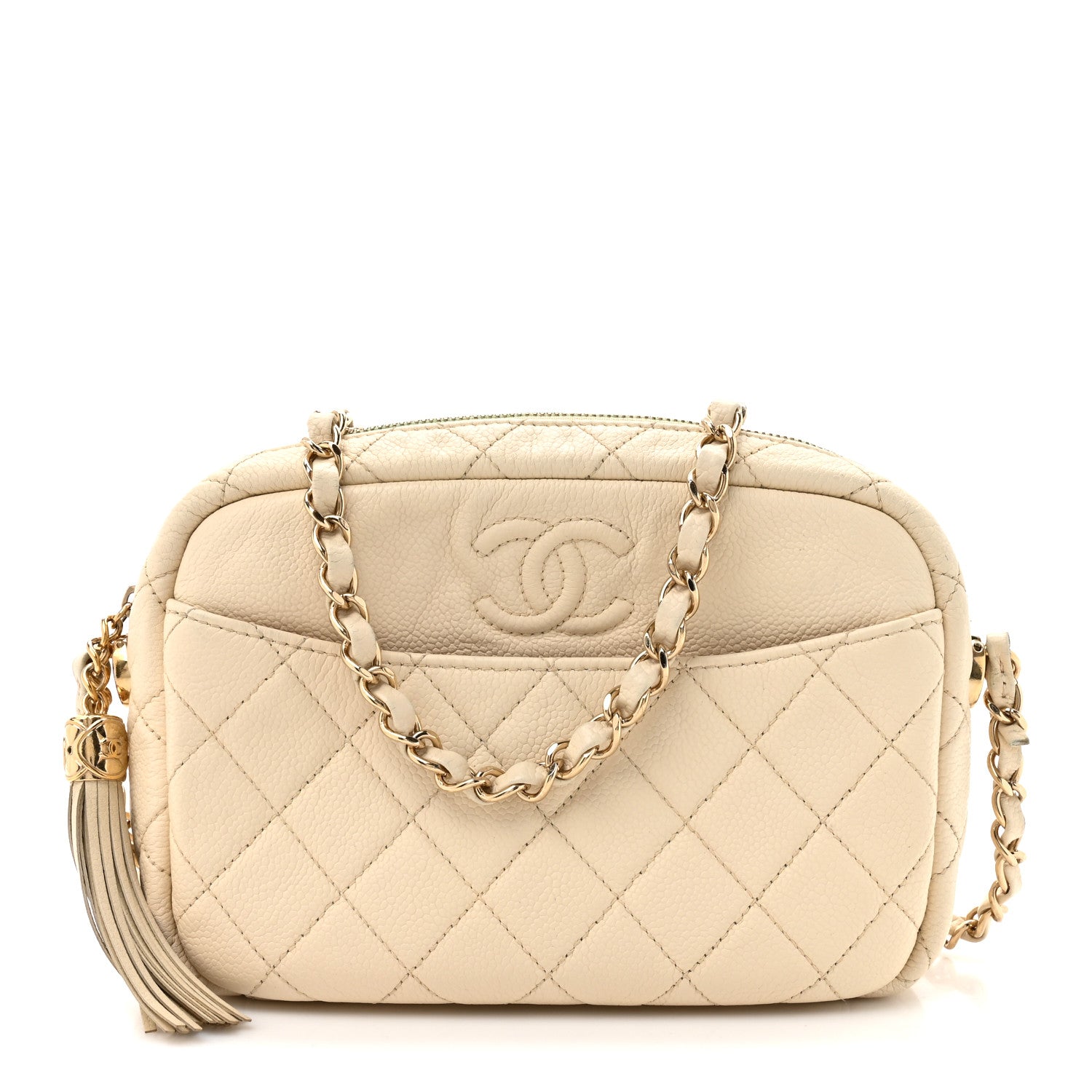 Chanel Caviar Flat Quilted Small Coco Tassel Camera Case White 1 of 10