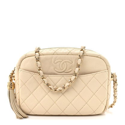Chanel Caviar Flat Quilted Small Coco Tassel Camera Case White 1 of 10