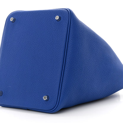 Hermes Taurillon Clemence Ostrich Touch Picotin Lock 22 Bleu Electrique 10 of 13