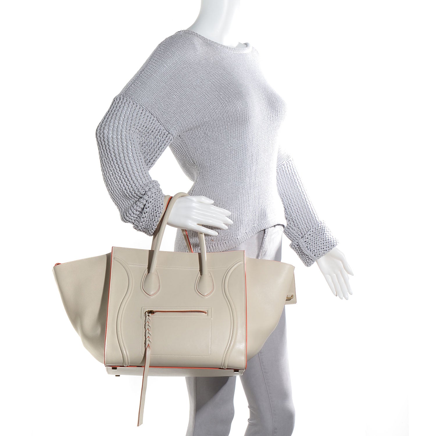 Celine Smooth Calfskin Medium Phantom Luggage Chalk Orange Trim 2 of 9