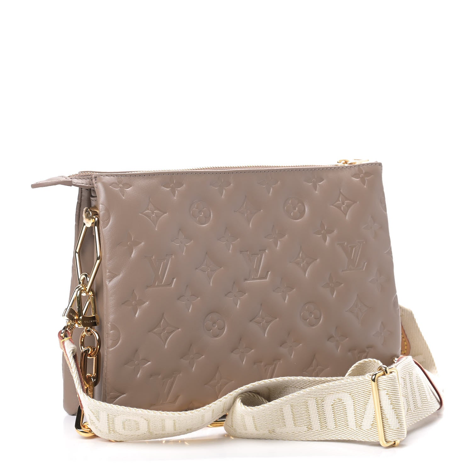 Louis Vuitton Lambskin Embossed Monogram Coussin PM Taupe 3 of 8