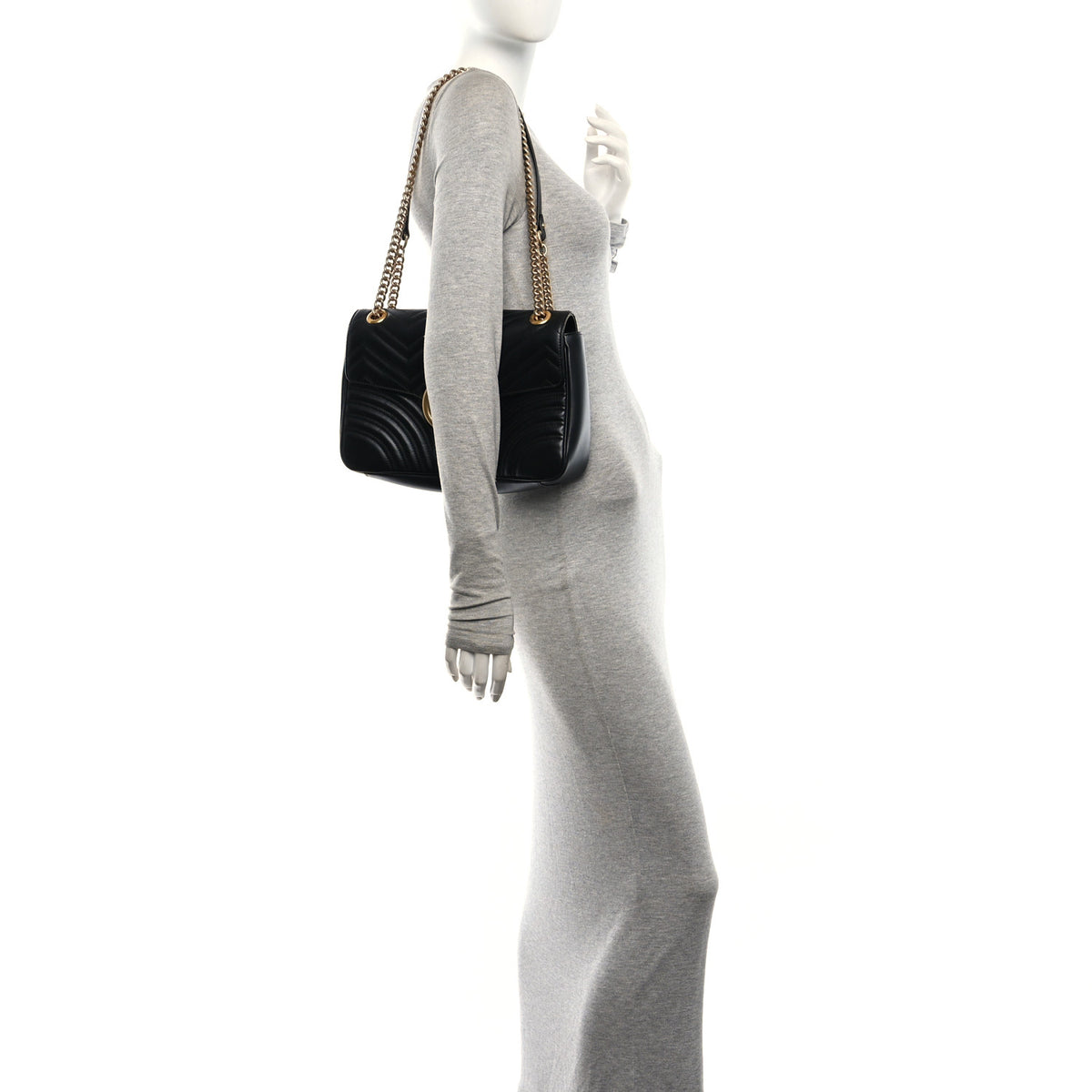 Calfskin Matelasse Medium GG Marmont Shoulder Bag Black