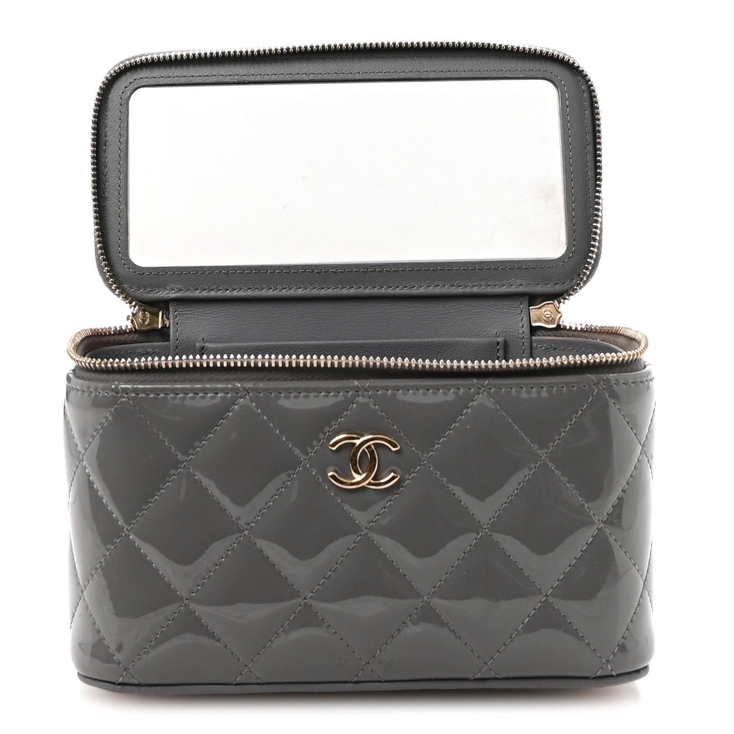 Chanel Patent Quilted Quilted Small Top Handle Vanity Case With Chain Grey 6 of 13