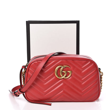 Gucci Calfskin Matelasse Small GG Marmont Chain Shoulder Bag Hibiscus Red 11 of 11
