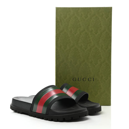 Gucci Rubber Web Mens Lug Sole Slide Sandals 9 Black Green Red 8 of 8