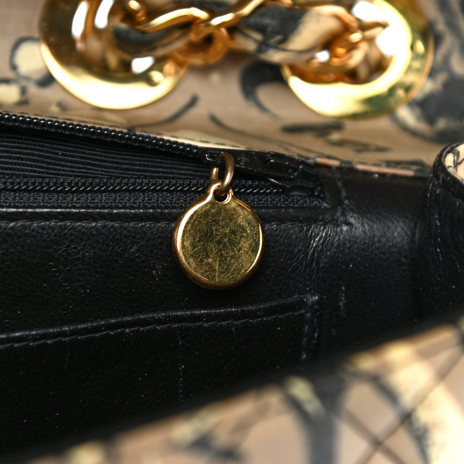 Chanel Coated Canvas Printed Quilted Medium Single Flap Black Beige Multicolor 9 of 16