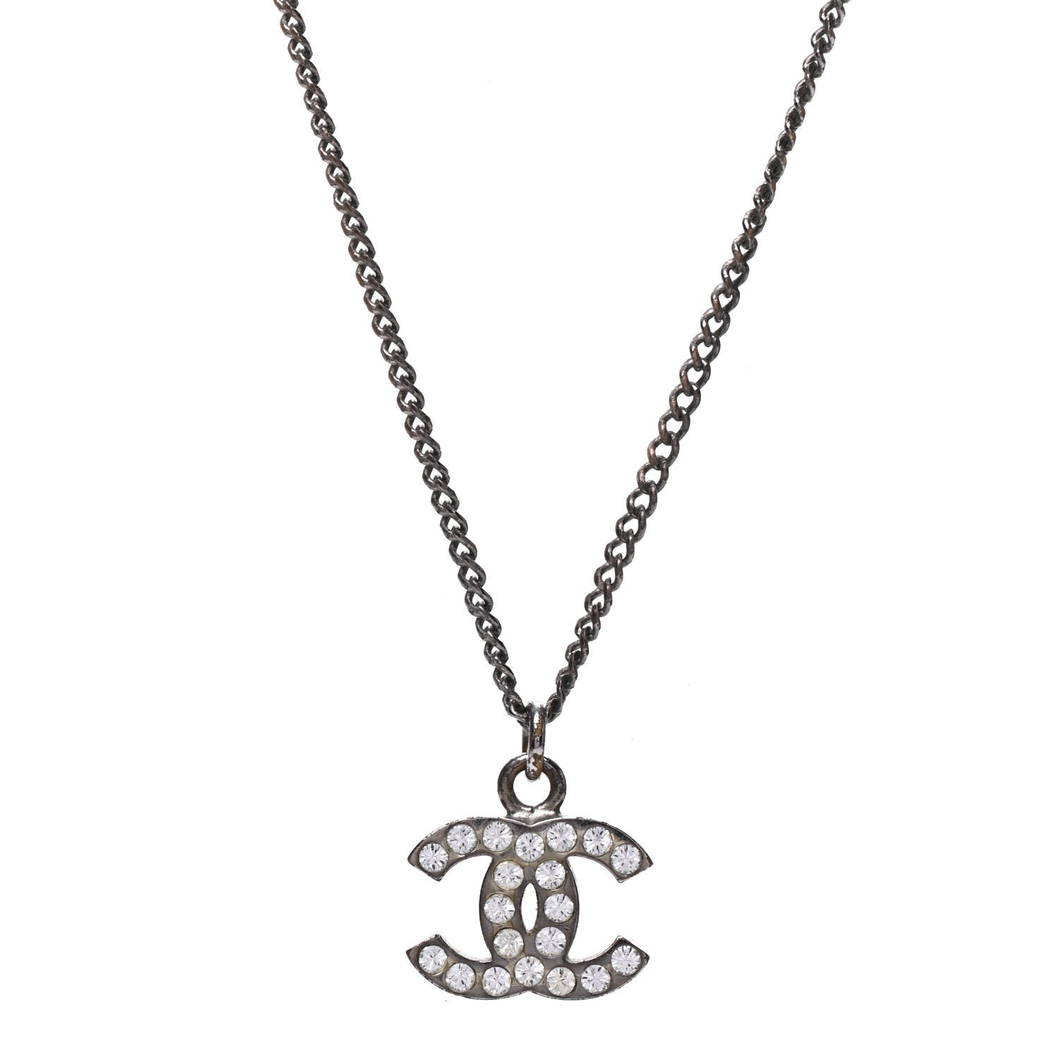 Chanel Crystal CC Necklace Silver 4 of 6