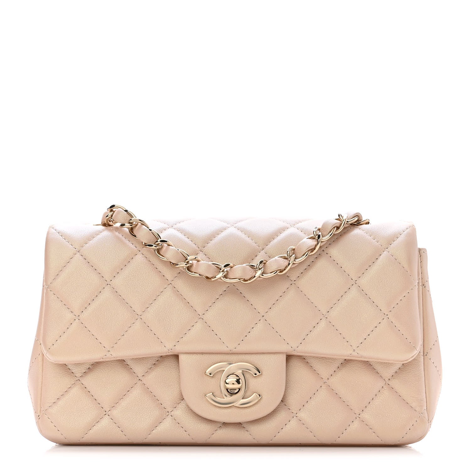 Chanel Iridescent Calfskin Quilted Mini Rectangular Flap Beige 1 of 12