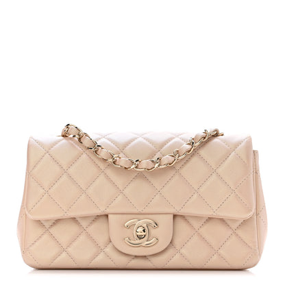 Chanel Iridescent Calfskin Quilted Mini Rectangular Flap Beige 1 of 12