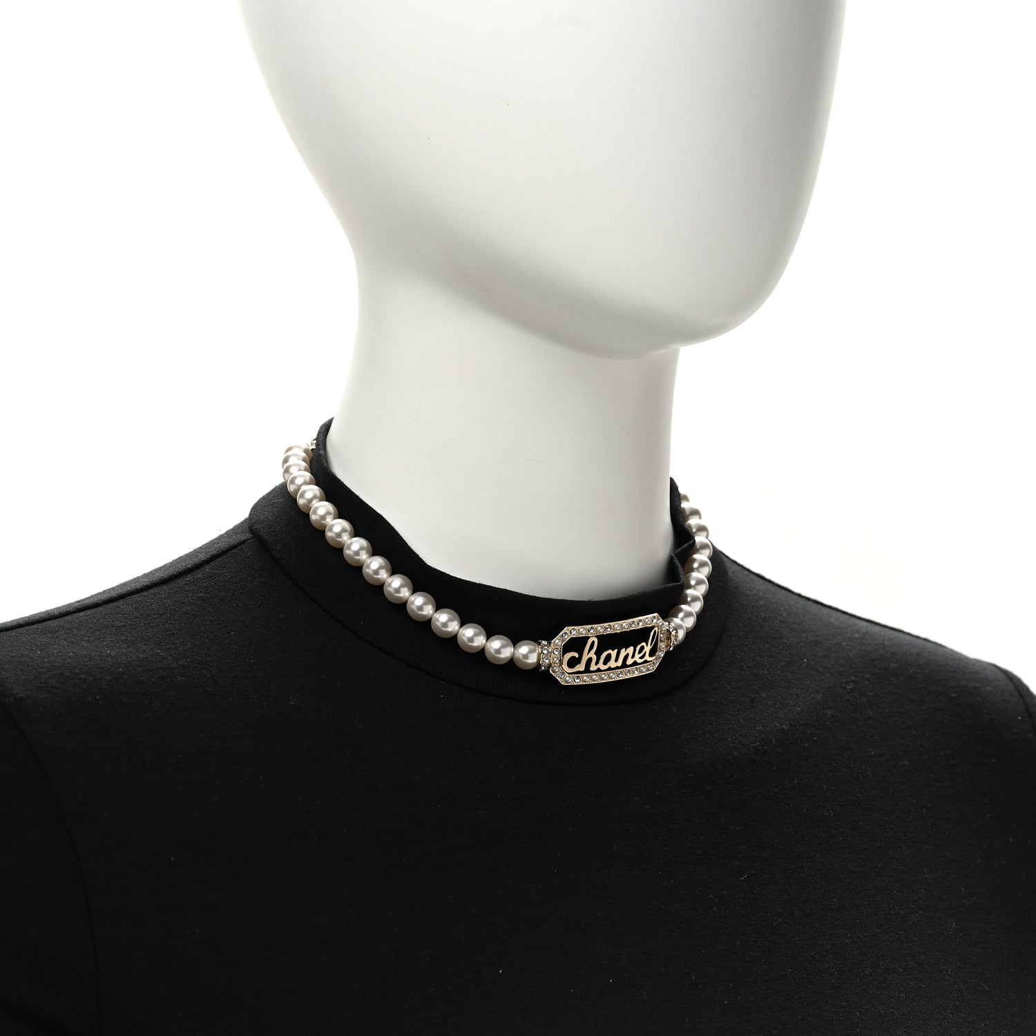 Chanel Pearl Crystal Logo Choker Gold Pearly White 2 of 5