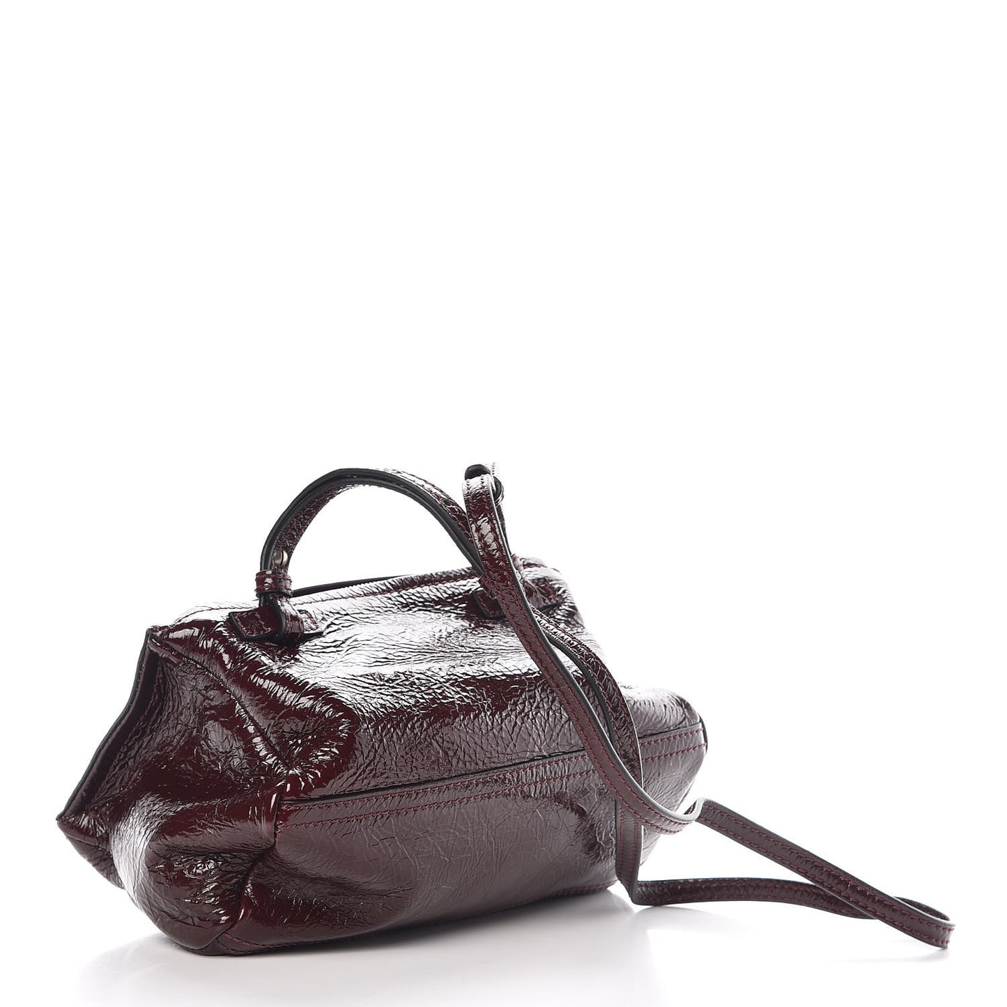 Crinkled Patent Deerskin Mini Pandora Aubergine