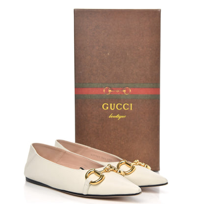 Gucci Nappa Lumiere Deva Horsebit Chain Embellished Flats 36.5 Dusty White 11 of 11