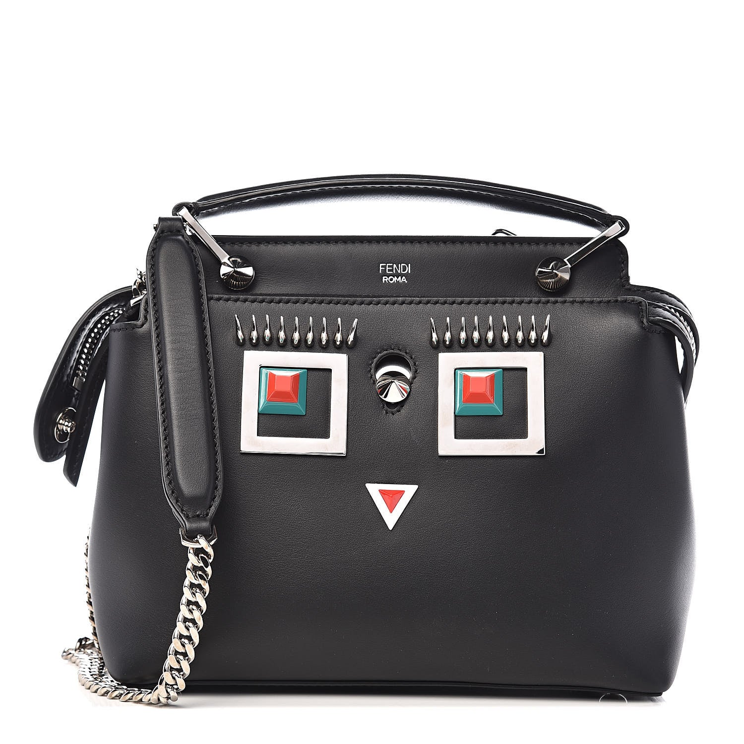 Fendi Vitello Baltico Hypnoteyes Studded Small Dotcom Click Chain Satchel Black 1 of 11