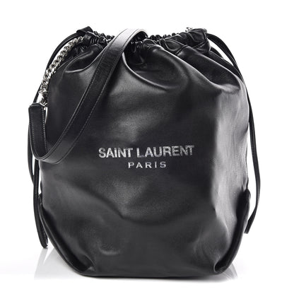 Saint Laurent Lambskin Teddy Drawstring Bag Black 3 of 10