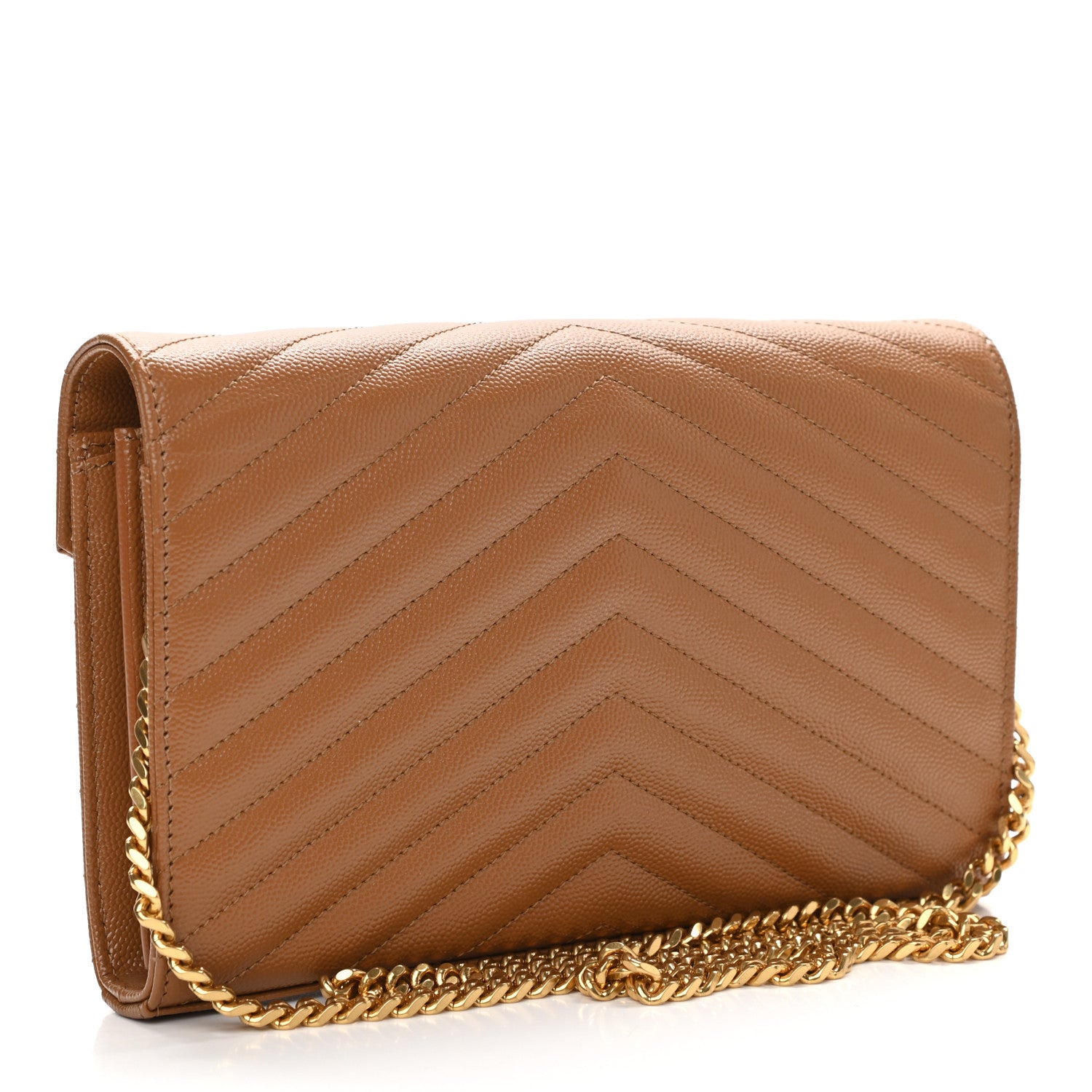 Saint Laurent Grain De Poudre Matelasse Chevron Monogram Chain Wallet Dune 3 of 10