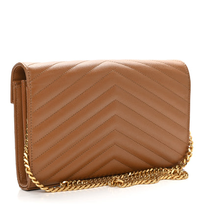 Saint Laurent Grain De Poudre Matelasse Chevron Monogram Chain Wallet Dune 3 of 10