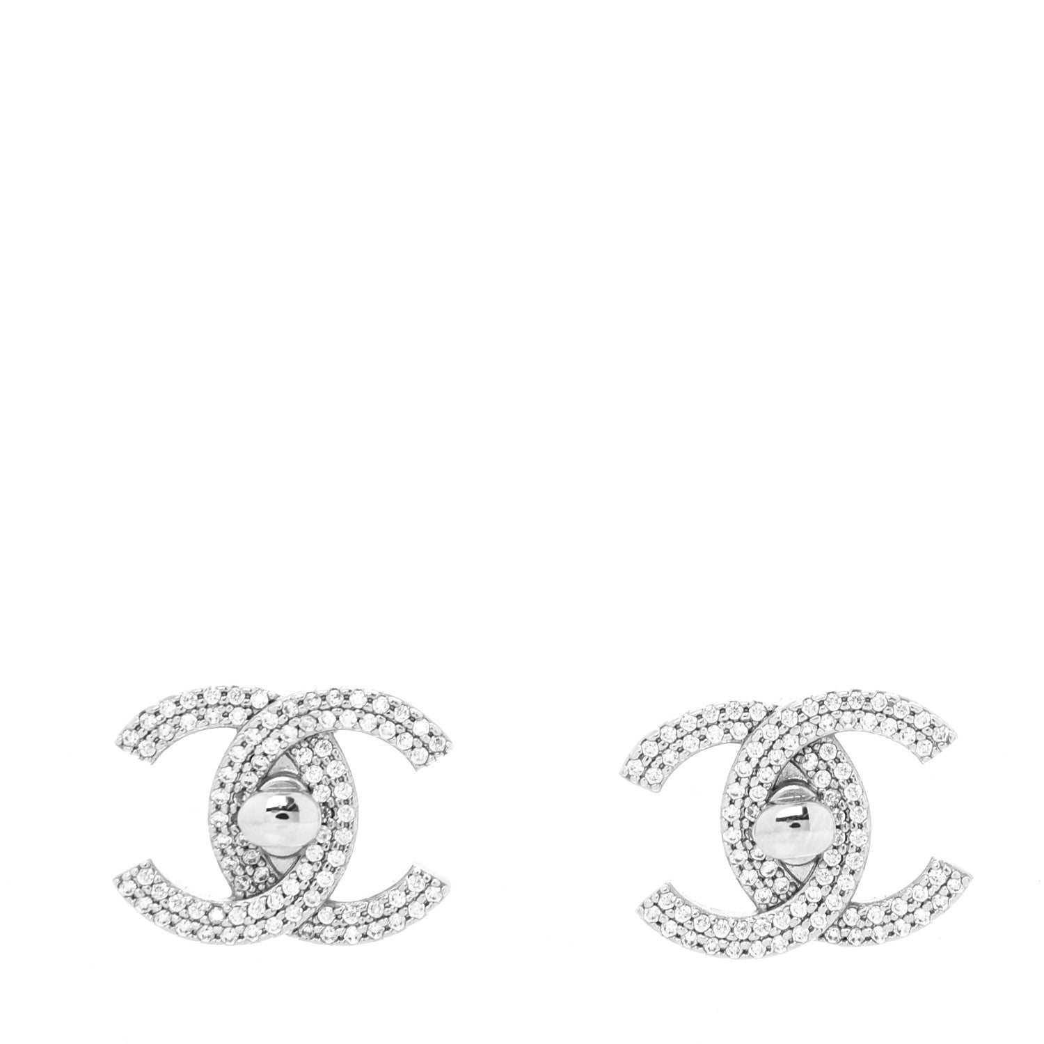 Chanel Crystal CC Turnlock Earrings Silver 1 of 4