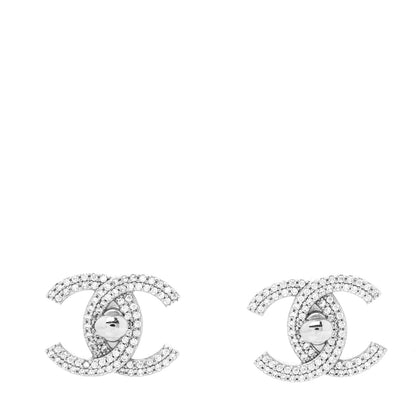 Chanel Crystal CC Turnlock Earrings Silver 1 of 4