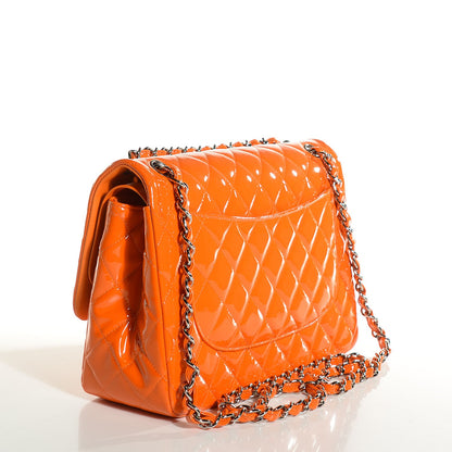 Chanel Patent Quilted Jumbo Double Flap Orange 3 of 7