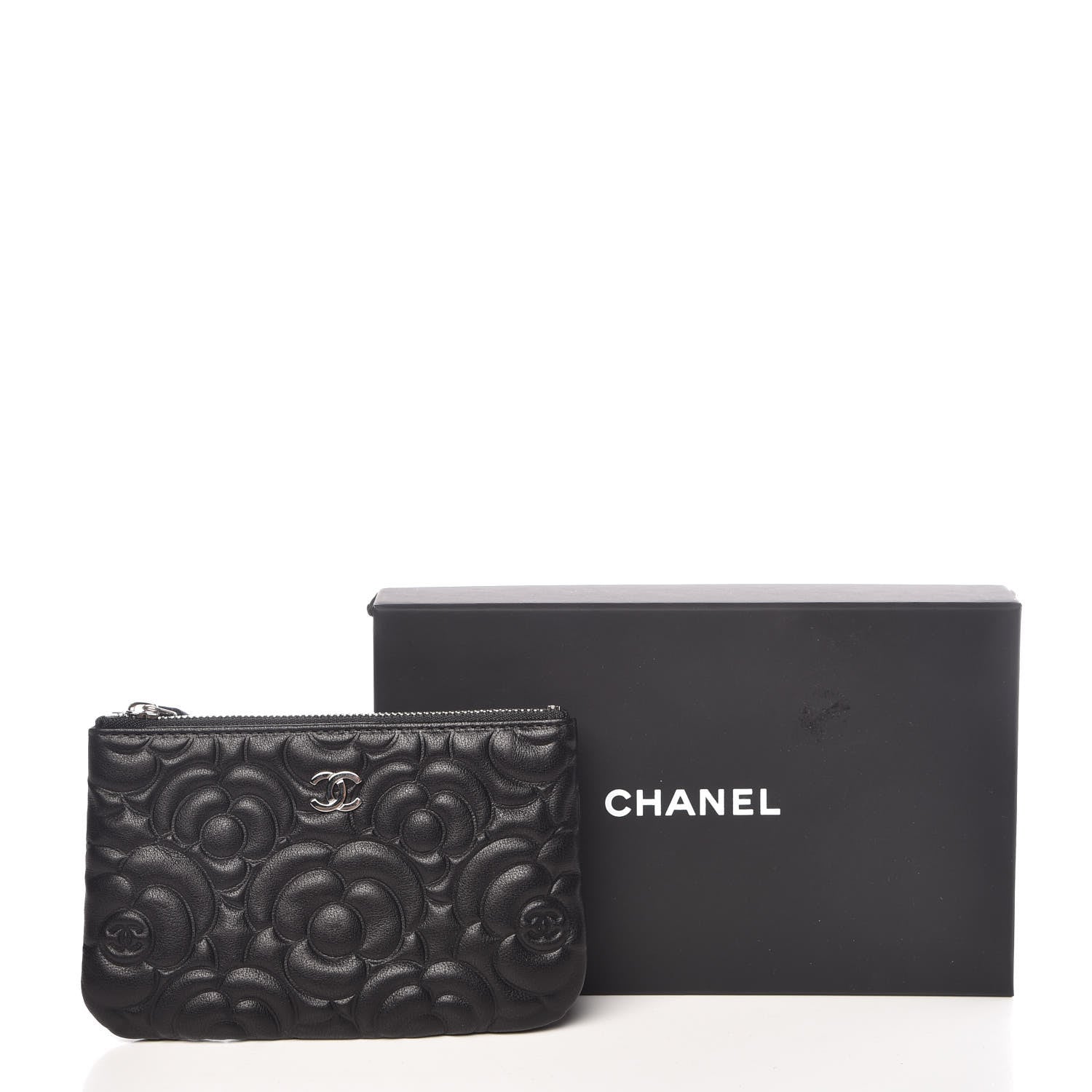 Chanel Goatskin Camellia Embossed Cosmetic Pouch Black 8 of 8