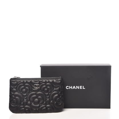 Chanel Goatskin Camellia Embossed Cosmetic Pouch Black 8 of 8