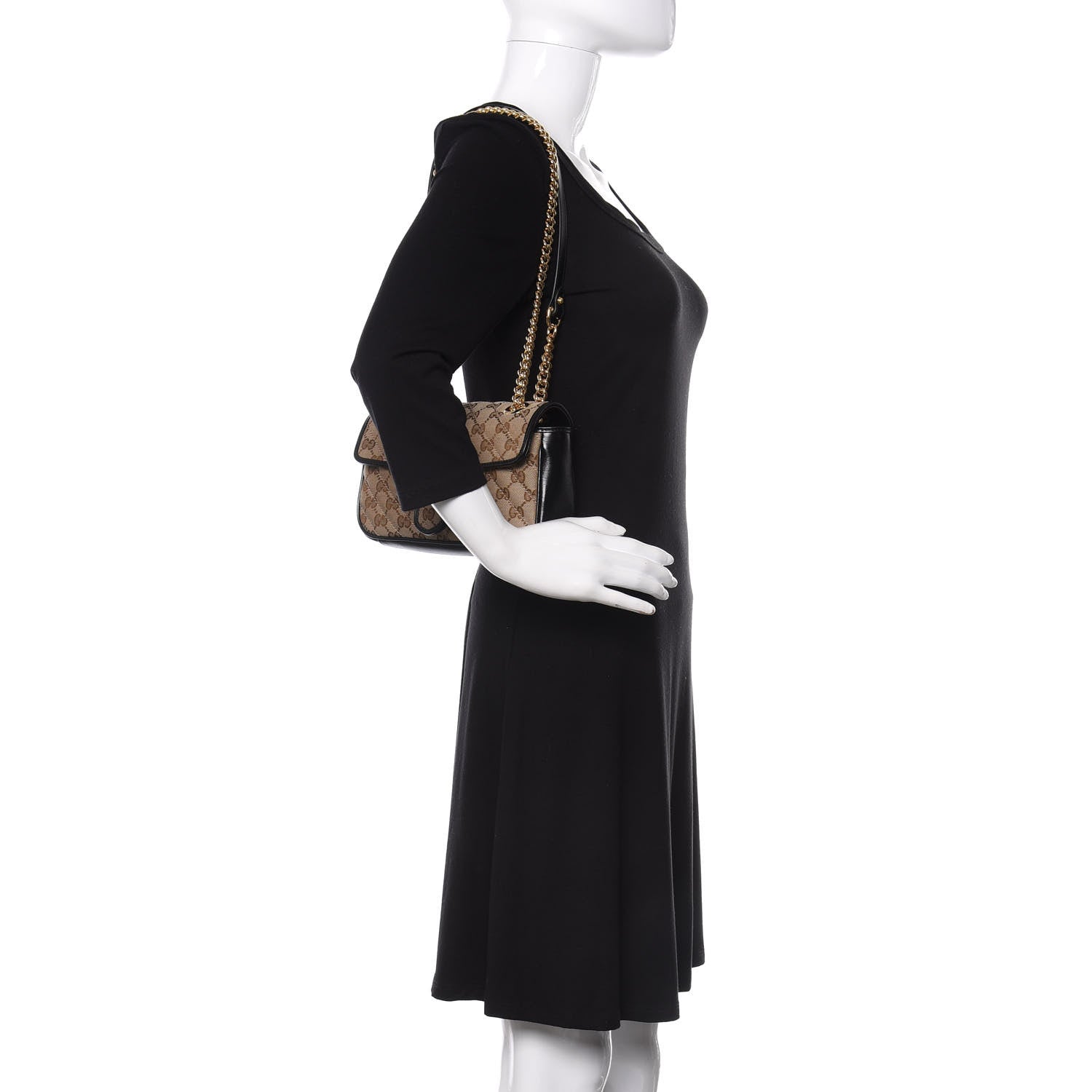 Gucci Monogram Matelasse Diagonal Mini GG Marmont Shoulder Bag Beige Black 2 of 10