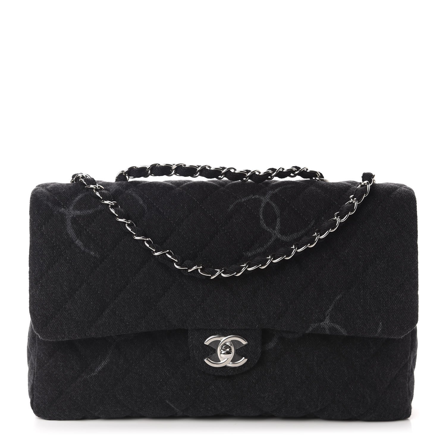 Chanel Denim Quilted CC Print Jumbo Single Flap Black 1 of 11