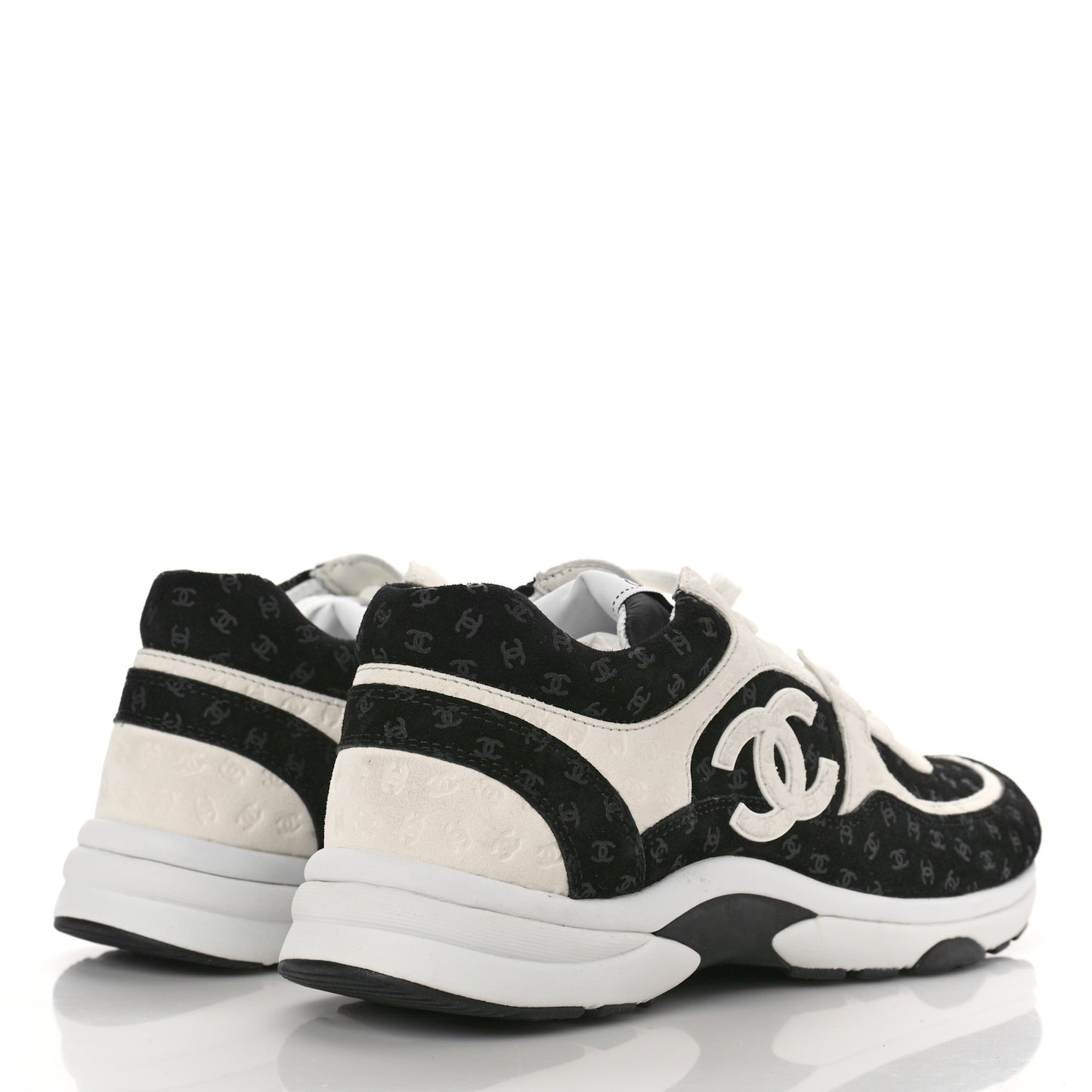 Nylon Suede Calfskin Printed CC Sneakers 41.5 White Black