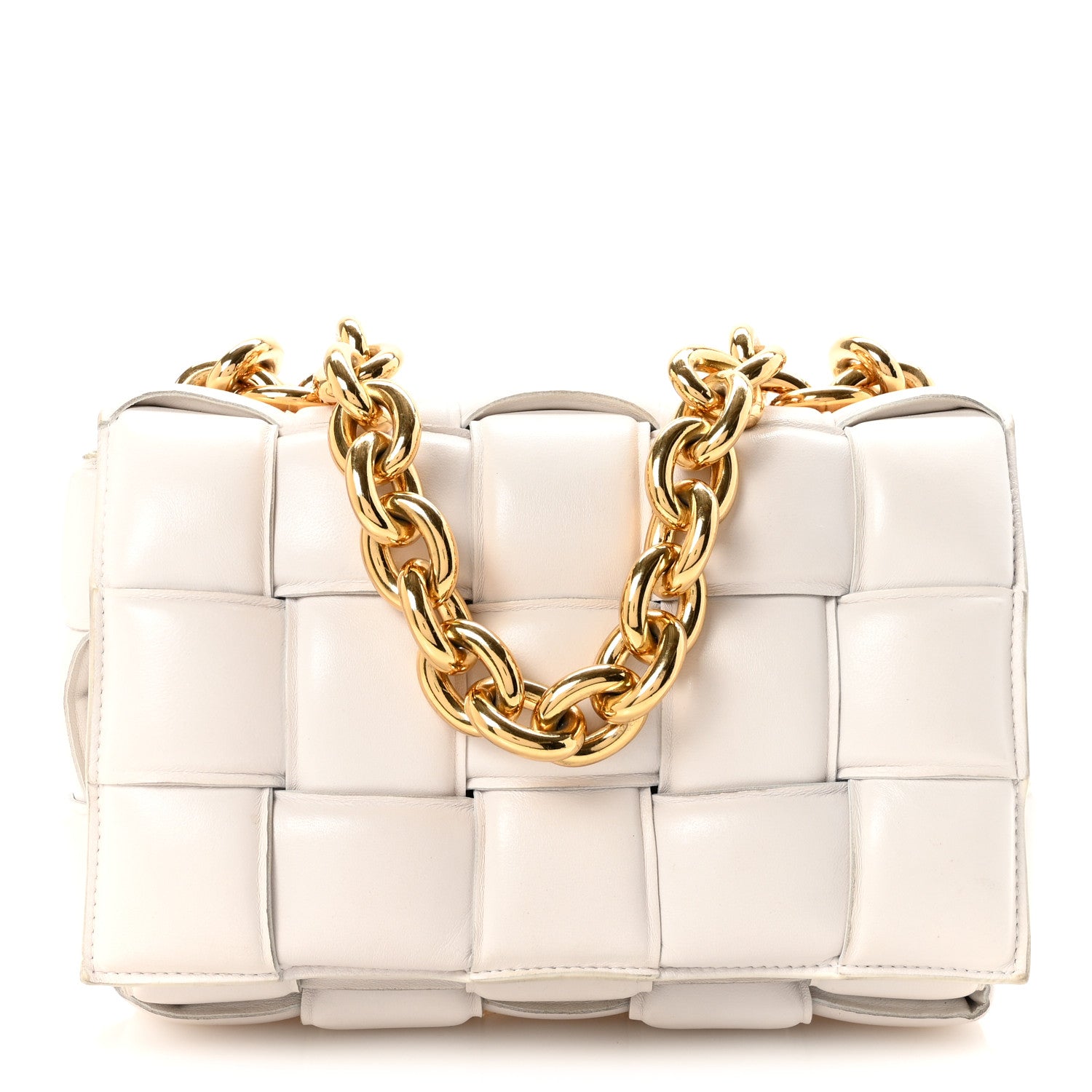 Bottega Veneta Lambskin Maxi Intreccio Padded Chain Cassette Crossbody Bag White 1 of 9