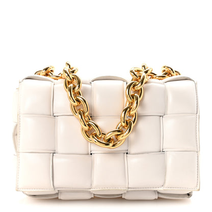 Bottega Veneta Lambskin Maxi Intreccio Padded Chain Cassette Crossbody Bag White 1 of 9