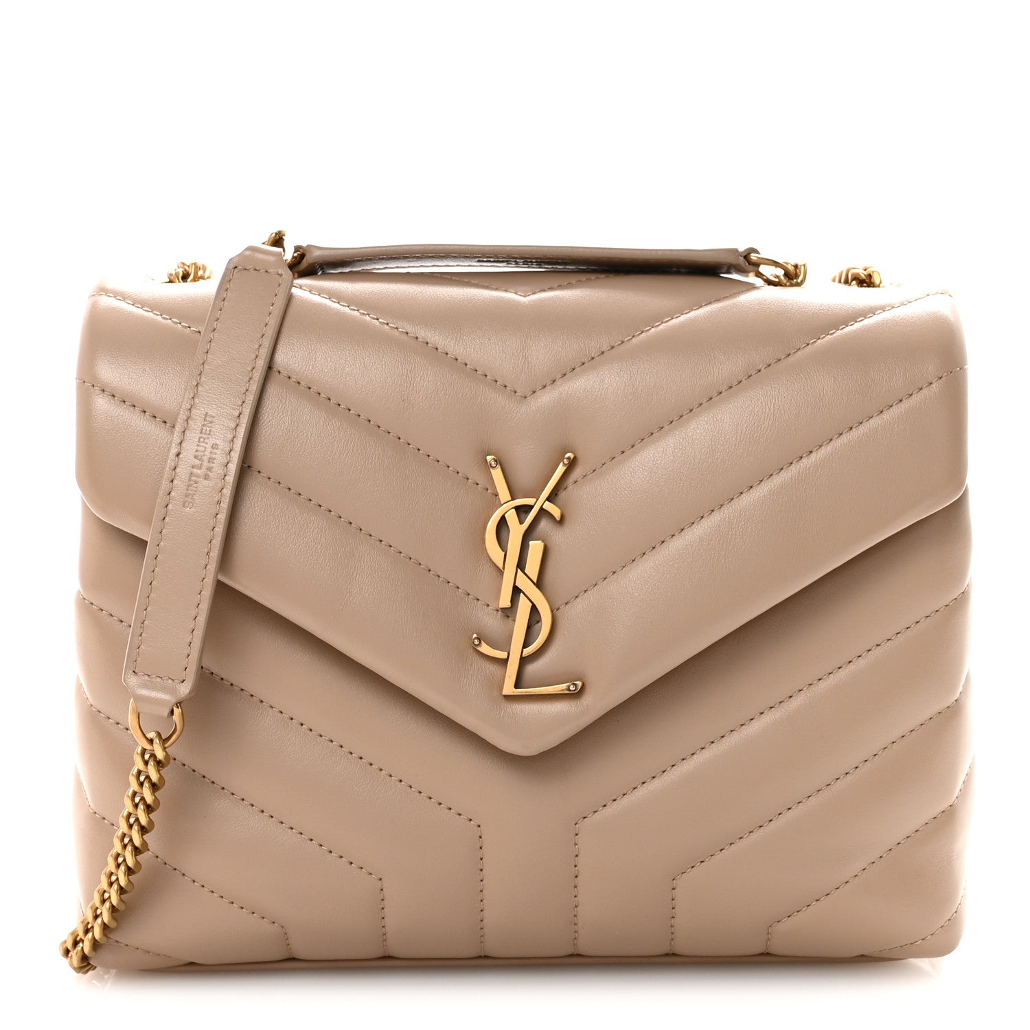 Saint Laurent Calfskin Y Quilted Monogram Small Loulou Chain Satchel Dark Beige 1 of 10