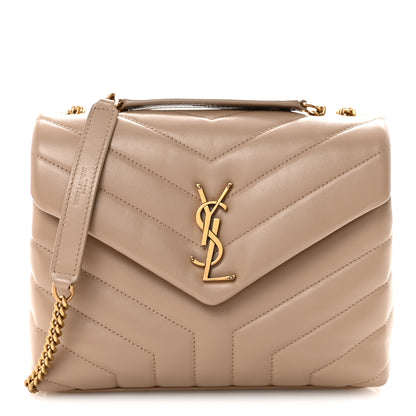 Saint Laurent Calfskin Y Quilted Monogram Small Loulou Chain Satchel Dark Beige 1 of 10