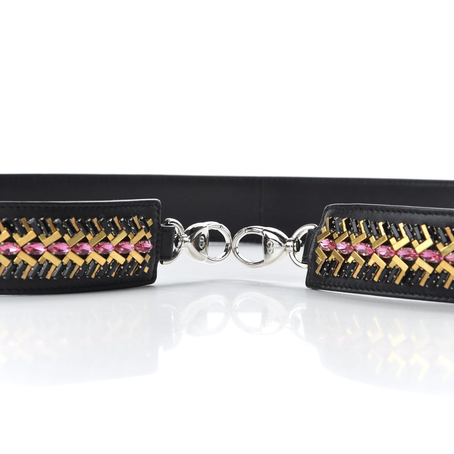 Lambskin Crystal Studded Shoulder Strap Black