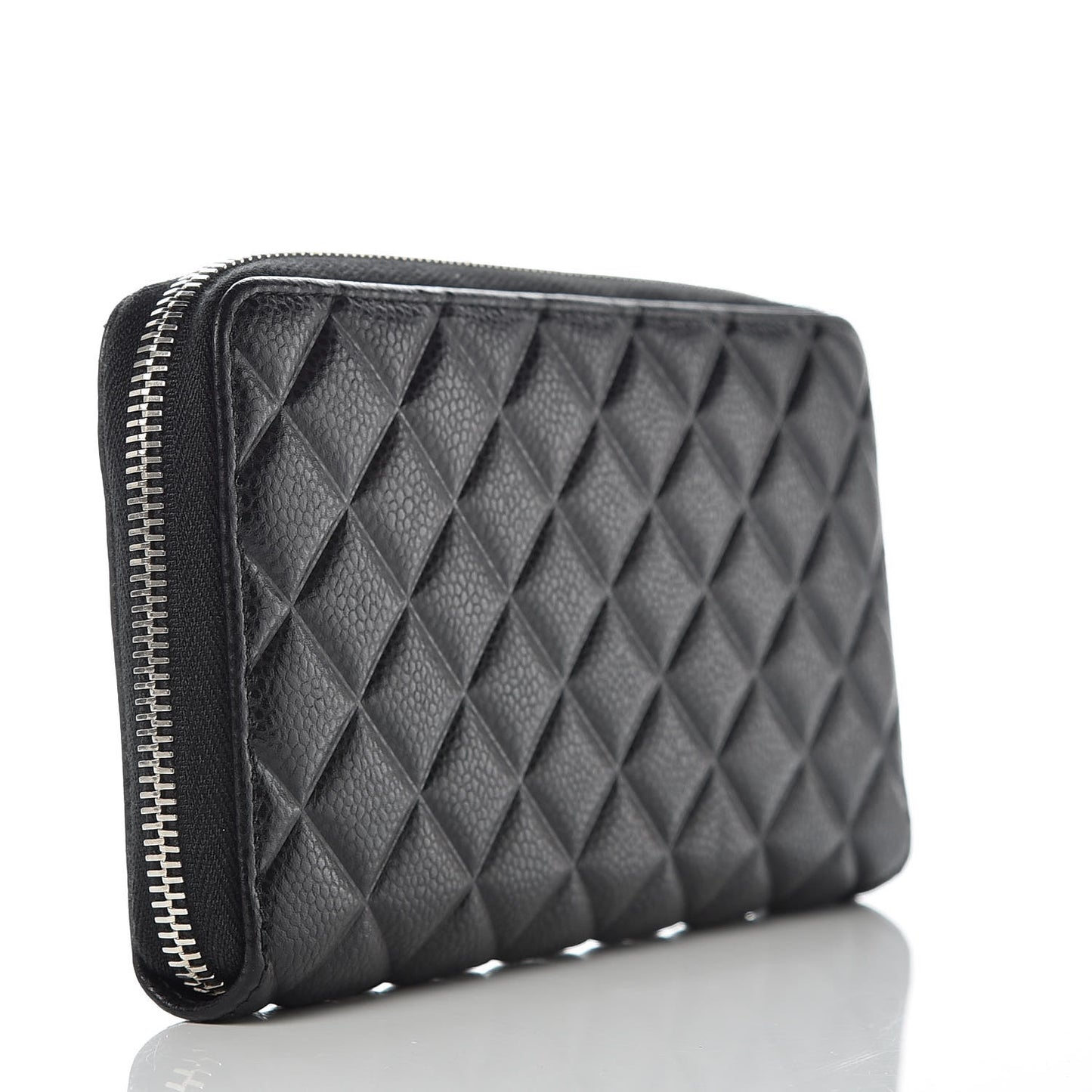 Caviar Quilted Diamond CC Gusset Zip Around Wallet Black