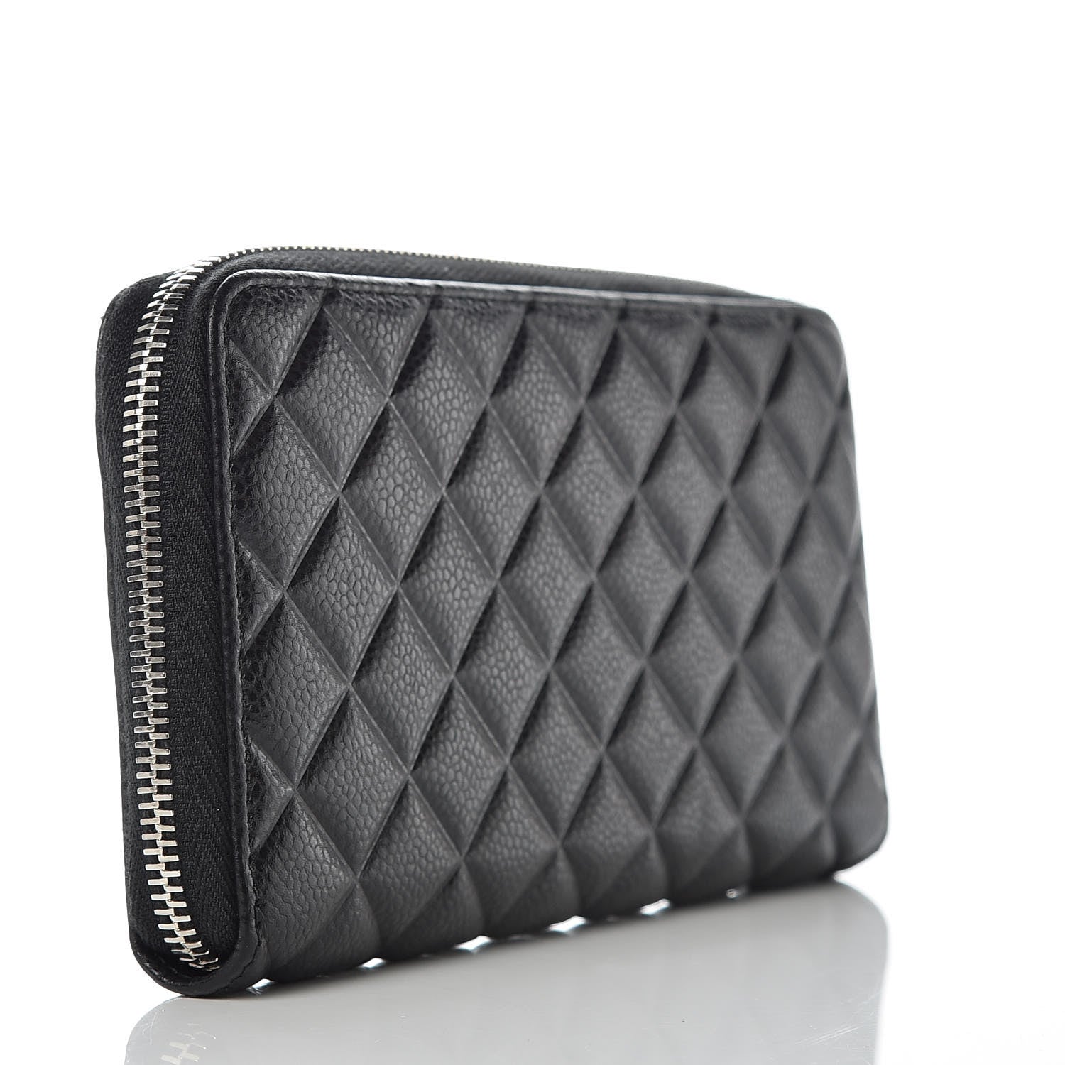 Chanel Caviar Quilted Diamond CC Gusset Zip Around Wallet Black 3 of 11