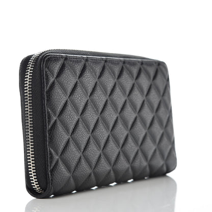 Chanel Caviar Quilted Diamond CC Gusset Zip Around Wallet Black 3 of 11